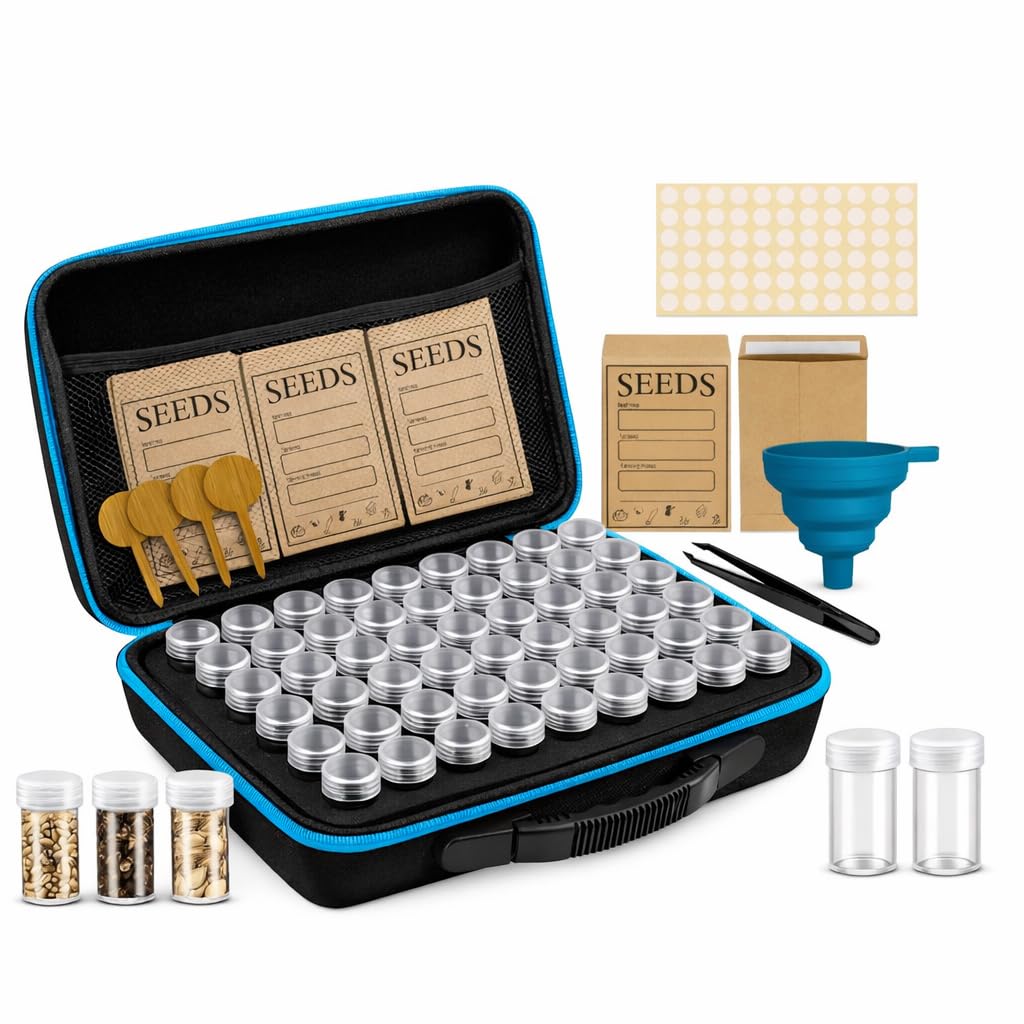 Seed Storage Organizer Kit with 120 Containers, Seed Saver Storage Box for Seed Collection & Preservation, Seed Envelopes, Labels, Funnel & Tweezers, Garden Seed Organizer for Gardeners