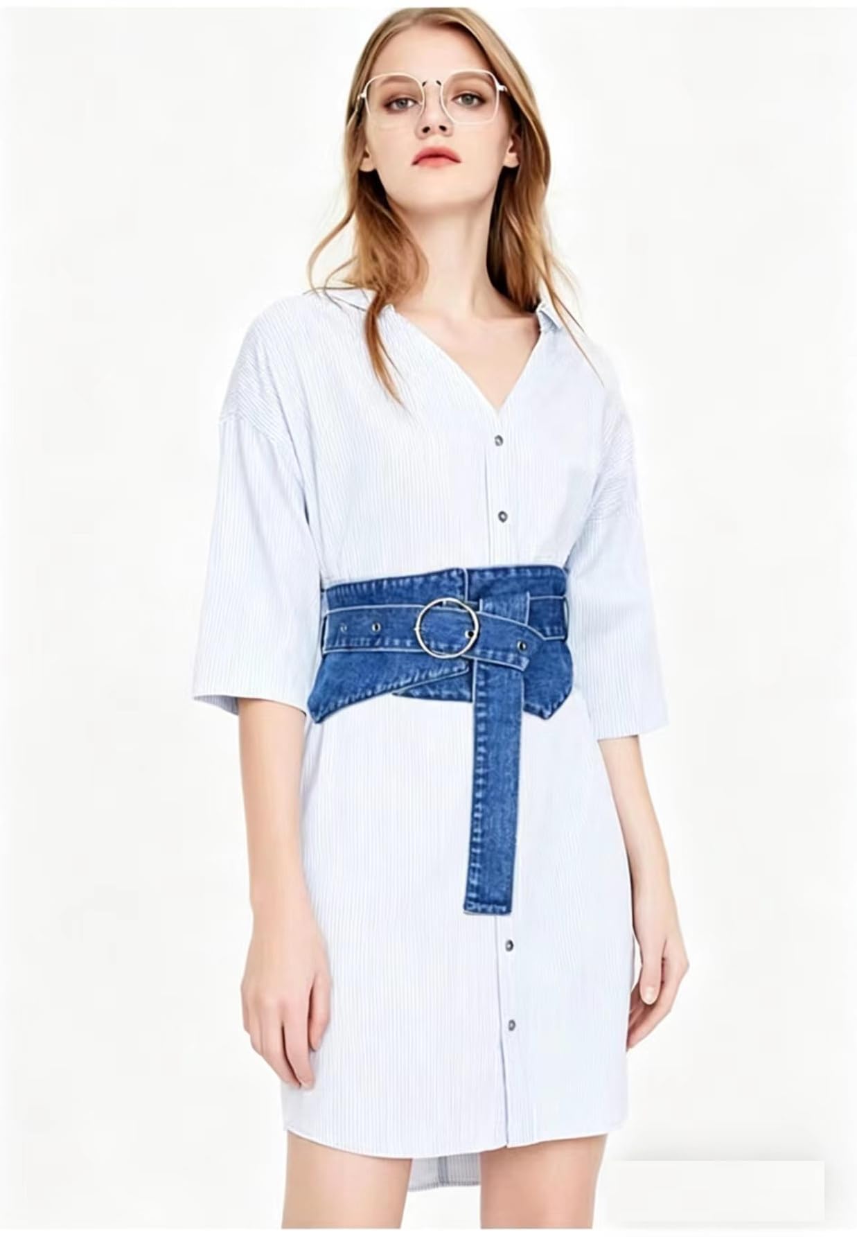Harry Williams Women's Obi Waist Belt, Wide Wrap Cinch Style Denim Fabric Belts for 72-85CM Waist (Blue)
