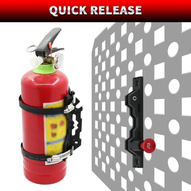 PLUSBEAM CNC Aluminum Quick Release Fire Extinguisher Mount Molle Panel, Fire Extinguisher Mount Kit with 4 Adjustable Clamps for Vehicles (Black)