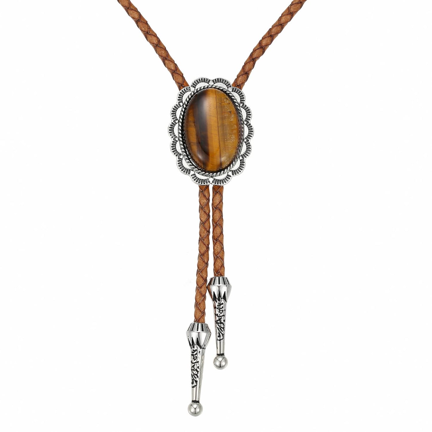 Joxevyia Western Bolo Tie for Men Women Tiger Eye Stone Cowboy Leather Necktie Vintage Accessories Adjustable Flip Clip