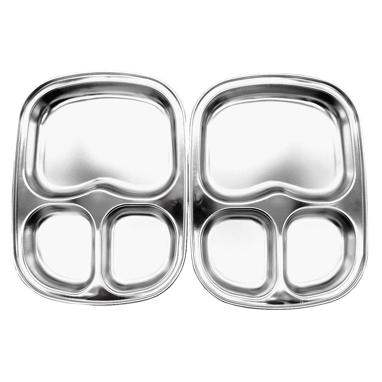 Korean Stainless Steel Divided Plates, Kids Toddlers Babies Tray, BPA Free, Diet Food Control, Camping Dishes, Compact Serving Platter, Dinner Snack, 3 Compartment Plate Silver, Set of 2