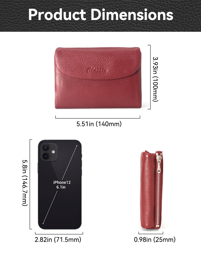 DAMAIKE Wallet for Women [Genuine Leather] [Magnetic Closure], Large Capacity Female Ladies Bifold Wallet Card Holder, ID Window, Zipper Coin Pockets (Burgundy)