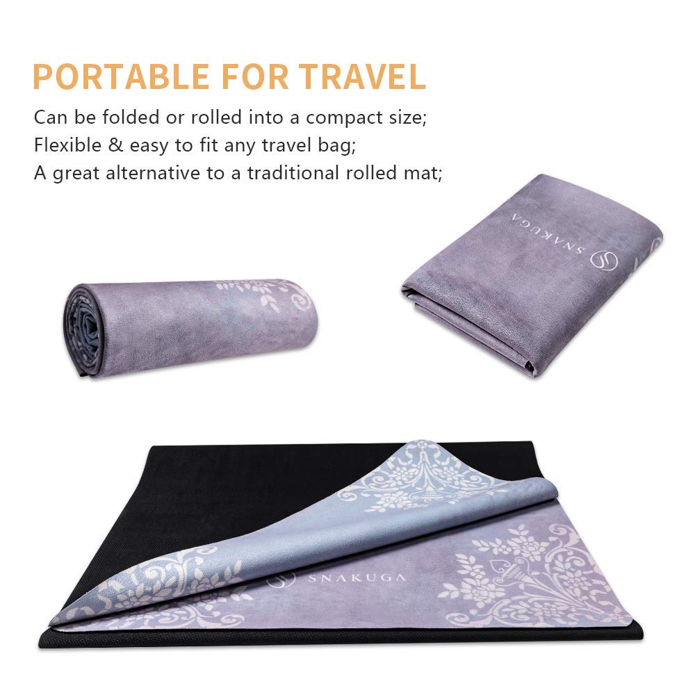 Travel Yoga Mat, Non Slip Exercise Suede Mat with Carry Bag, All-Purpose Fitness Mat with High Density Anti-Tear Surface for Women, Ideal for Pilates Workout (72'' x 24'' x 1.5mm Thick)