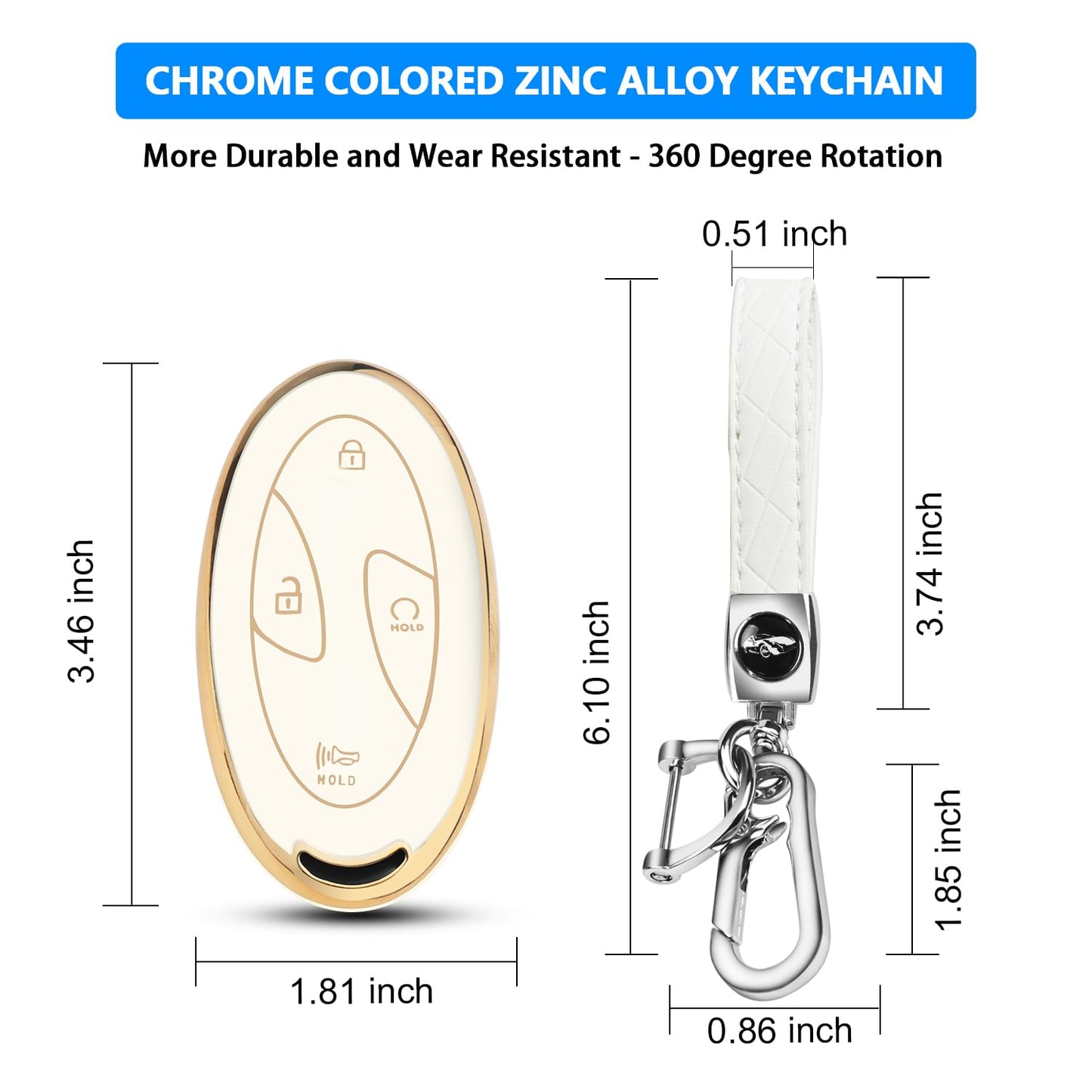 QBUC for Car Key Fob Cover,TPU 360 Degree Car Key Case Protector with Leather Keychain,7 Buttons smart key(White)