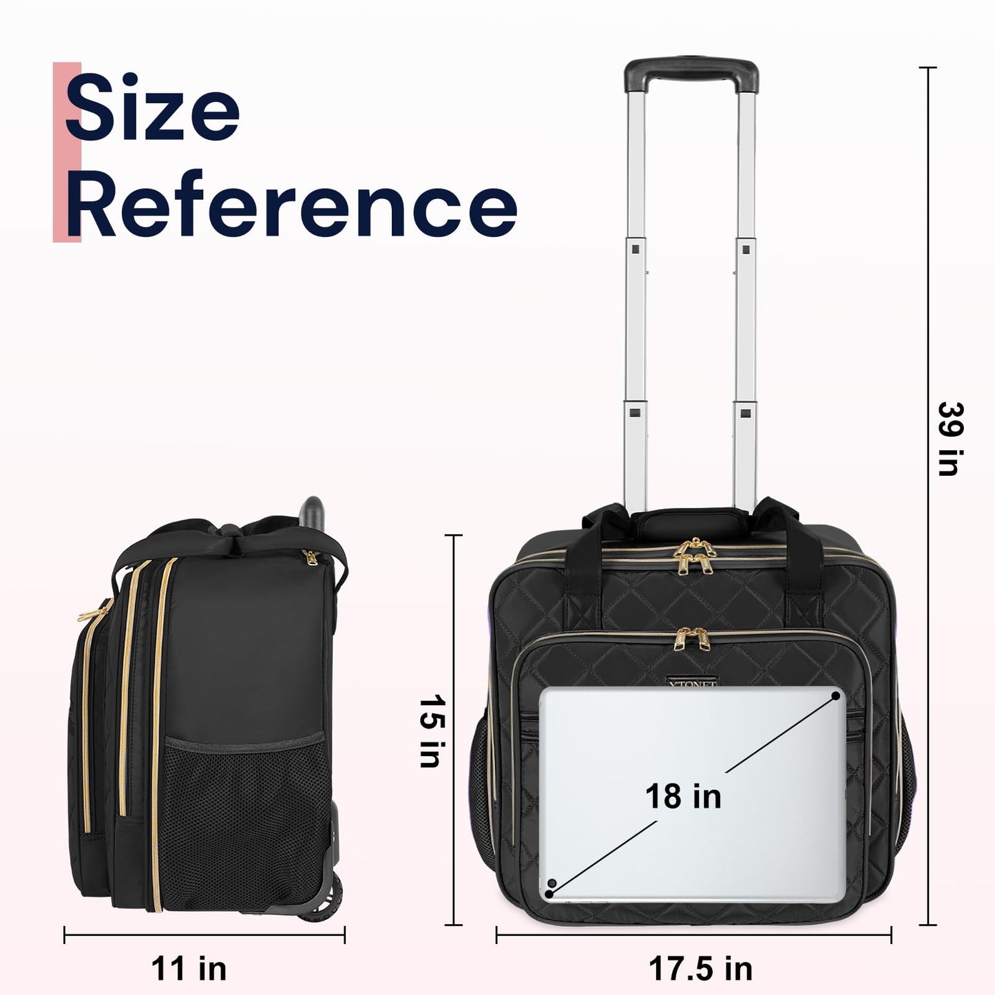 Ytonet Rolling Laptop Bag Women, Rolling Briefcase for Women, 17.3 Inch Laptop Bag with Wheels Rolling Computer Bag Laptop Case for Work Travel College Business Wife Mom Teacher, Black