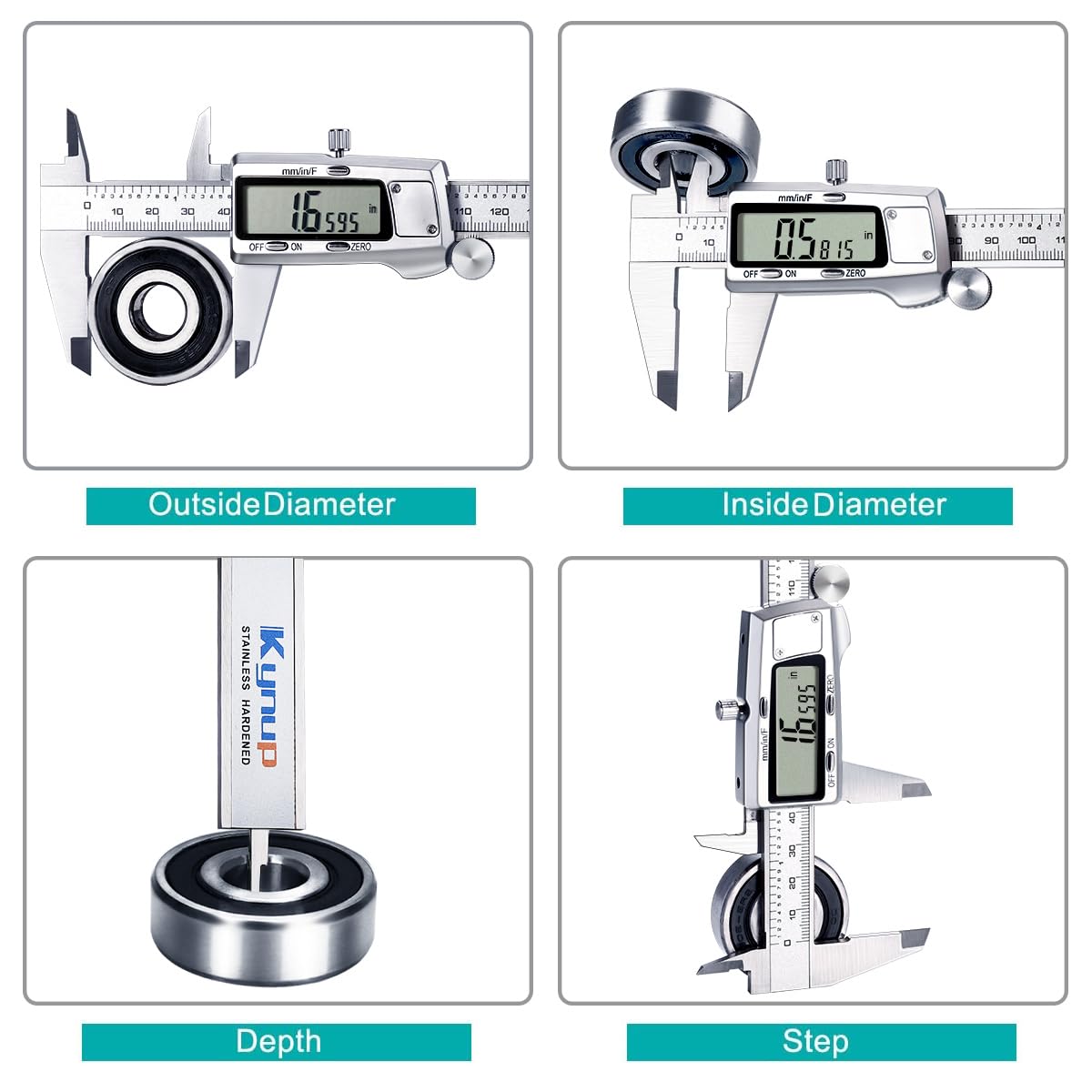 Kynup Digital Caliper, Caliper Measuring Tool, Micrometer Dial Vernier Caliper Digital, Full Turn Off, Stainless Steel, Switch from Inch Metric Fraction (6Inch/150MM)
