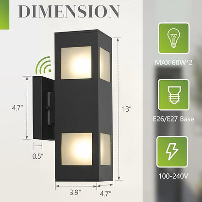 Outdoor Wall Light, Dusk to Dawn Outdoor Light Fixture, 13" Waterproof Black Outdoor Lights Modern, Large Up Down Exterior Lighting Fixture for Patio, Garage, Hallway, Doorway