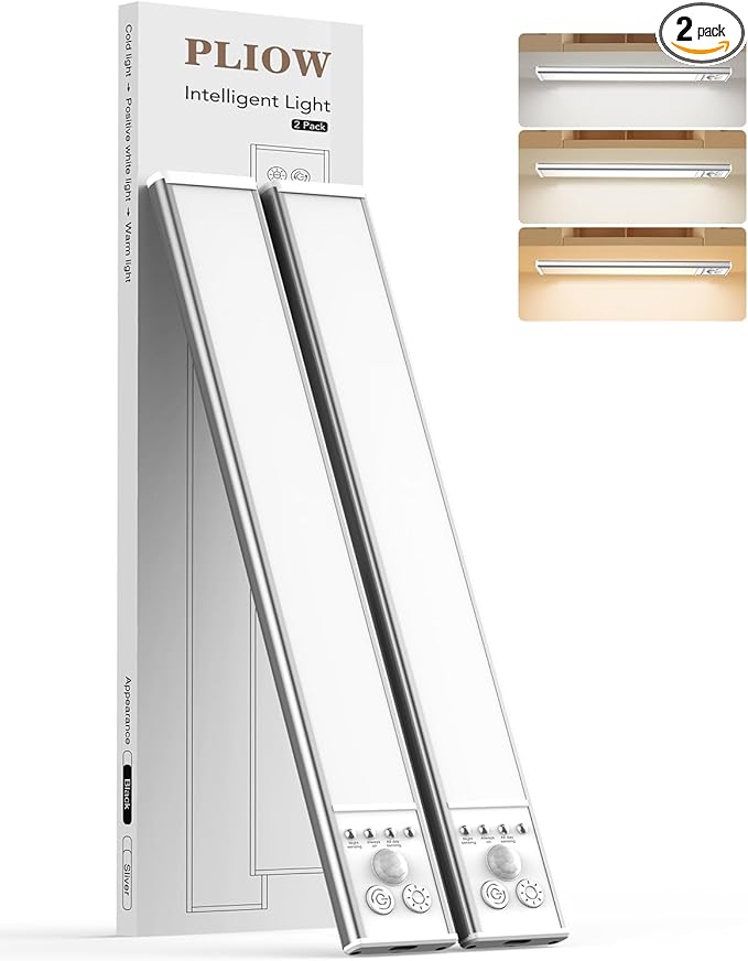 Under Cabinet Lighting, LED Motion Sensor Light Indoor with 3 Color Dimmable, 2500mAh Battery Operated Closet Lights Rechargeable Lamp, Magnetic Under Counter Night Lights Used in Cabinet (16 inches)