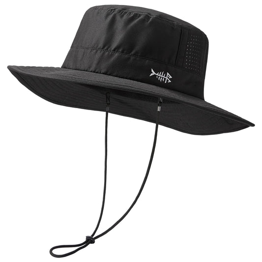 BASSDASH UPF 50+ Water-Resistant Fishing Bucket Hat with Laser Perforated Mesh Adjustable for Men Women Outdoor Hiking Black
