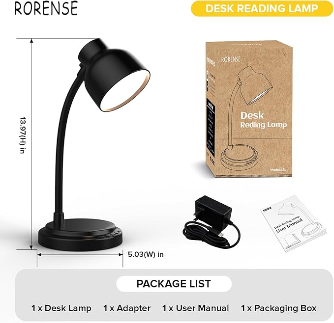 LED Desk Lamp for Office Home,Table lamp,Desk Lamp for College Dorm Room,4 Brightness,Dimmable Table Lamp Eye Caring Reading Light(Black)
