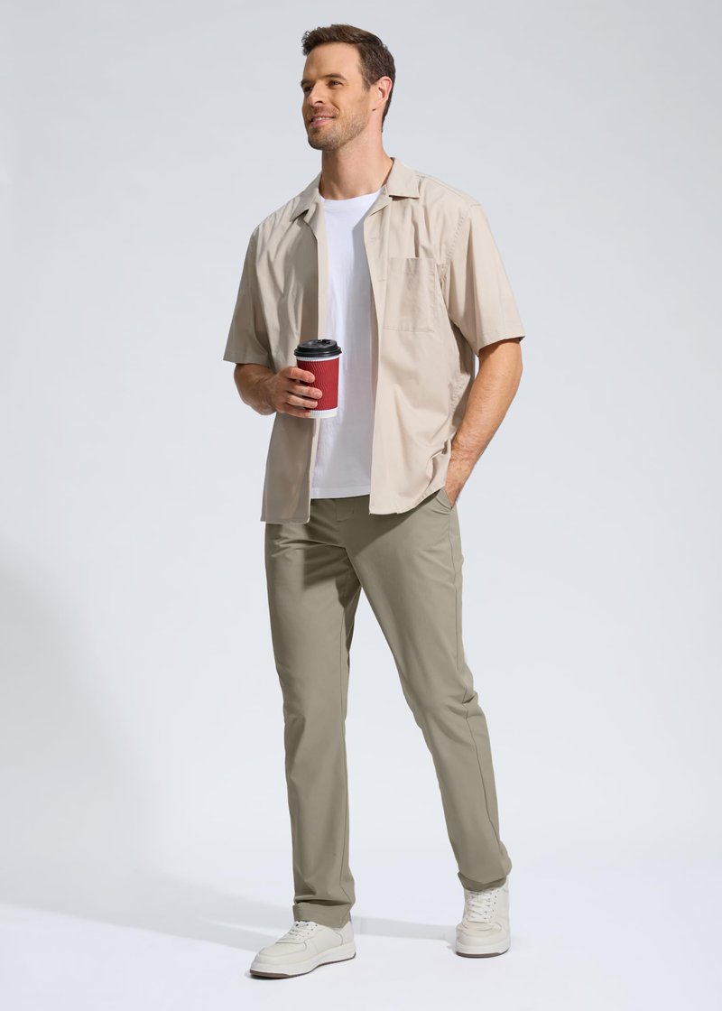 Pudolla Men's Golf Pants Work Dress Comfy Pants Casual Slacks Trousers with Pockets(Stone_Grey 34Wx30L)