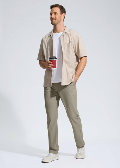 Pudolla Men's Golf Pants Work Dress Comfy Pants Casual Slacks Trousers with Pockets(Stone_Grey 34Wx30L)