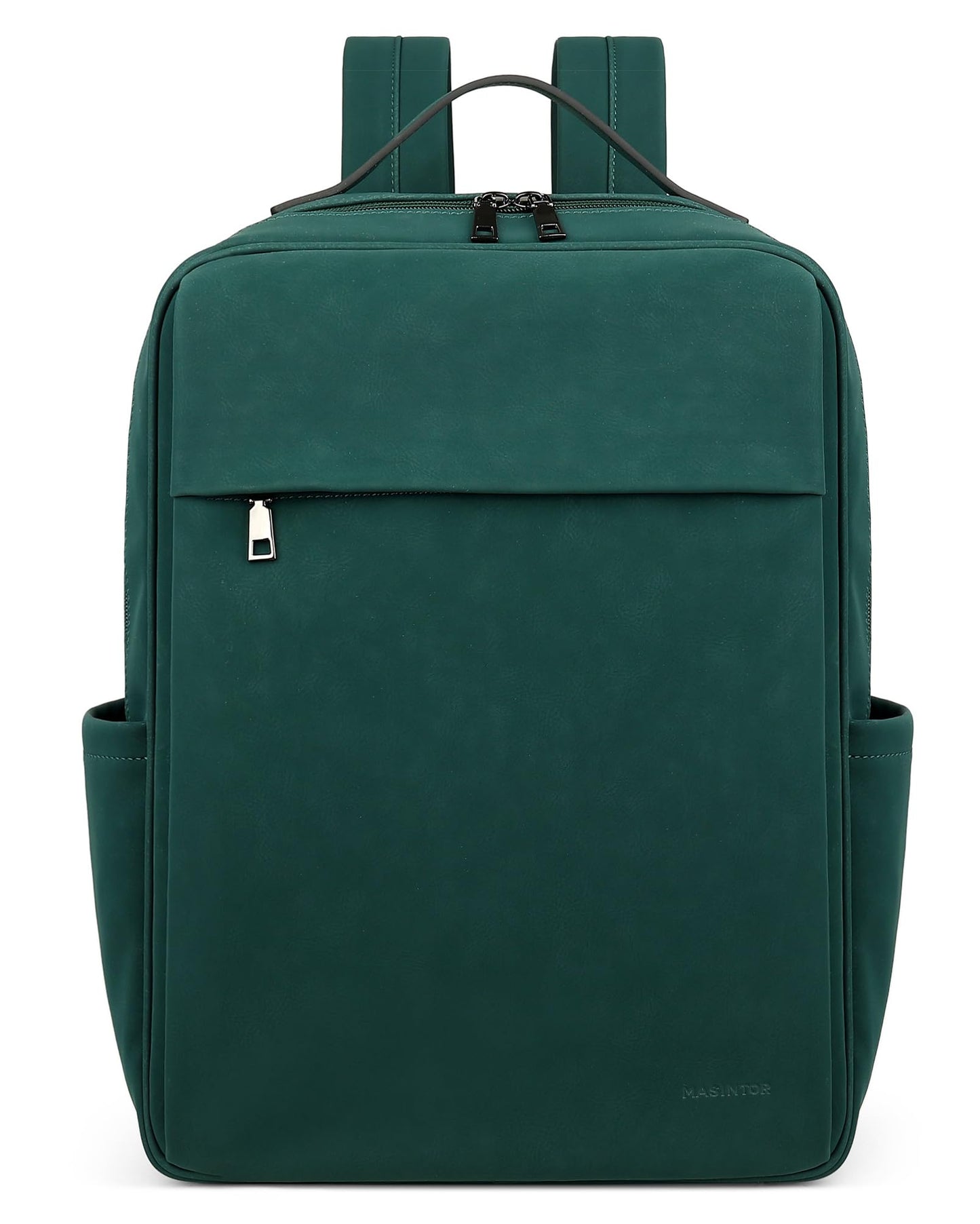 MASINTOR 15.6 inch PU Leather Laptop Backpack Purse for Women, Large College Casual Backpack Travel Bag Retro Green