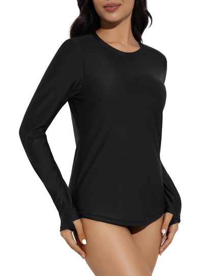Bonneuitbebe Womens Long Sleeve Rash Guard Black Hiking Tops UV Sun Protection Quick Dry Only Swim Tee