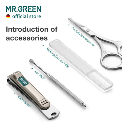 MR.GREEN Colorful Manicure Set Practical Pedicure Kits Nail Clippers Personal Care Tools Facial Hair Scissors with Fashion Case (Mr-6681 Green)
