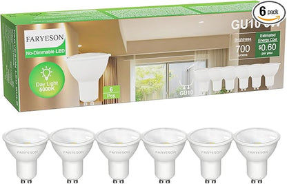 GU10 LED Light Bulbs - 5W Energy-Efficient, 700 Lumens Daylight White (5000K), Non-Dimmable, 110° Flood Beam, Ideal Replacement for Halogen Bulb in Recessed & Track Lighting, 6-Pack