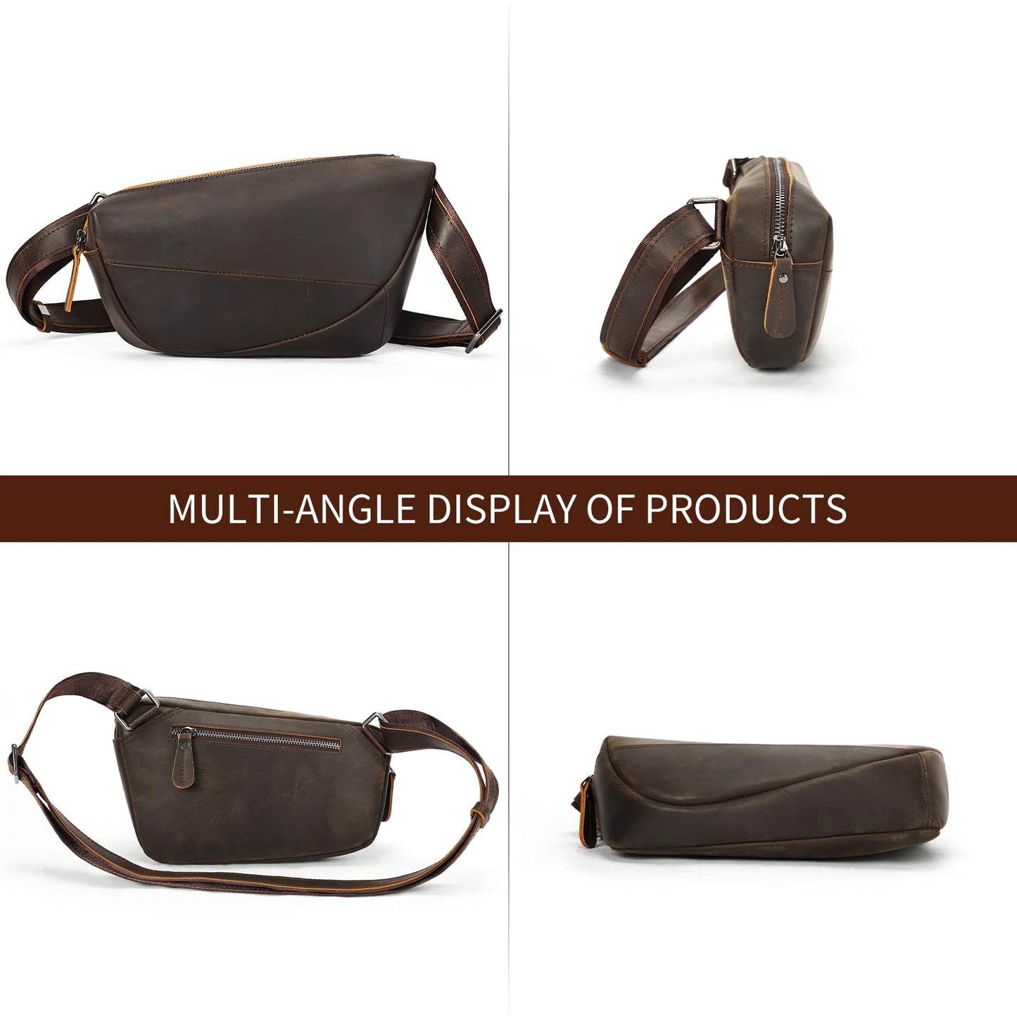 NIUCUNZH Genuine Leather Mens Sling Bag for Women Vintage Small Crossbody Bags Purse for Hiking Travel Chest Daypack (darkbrown)