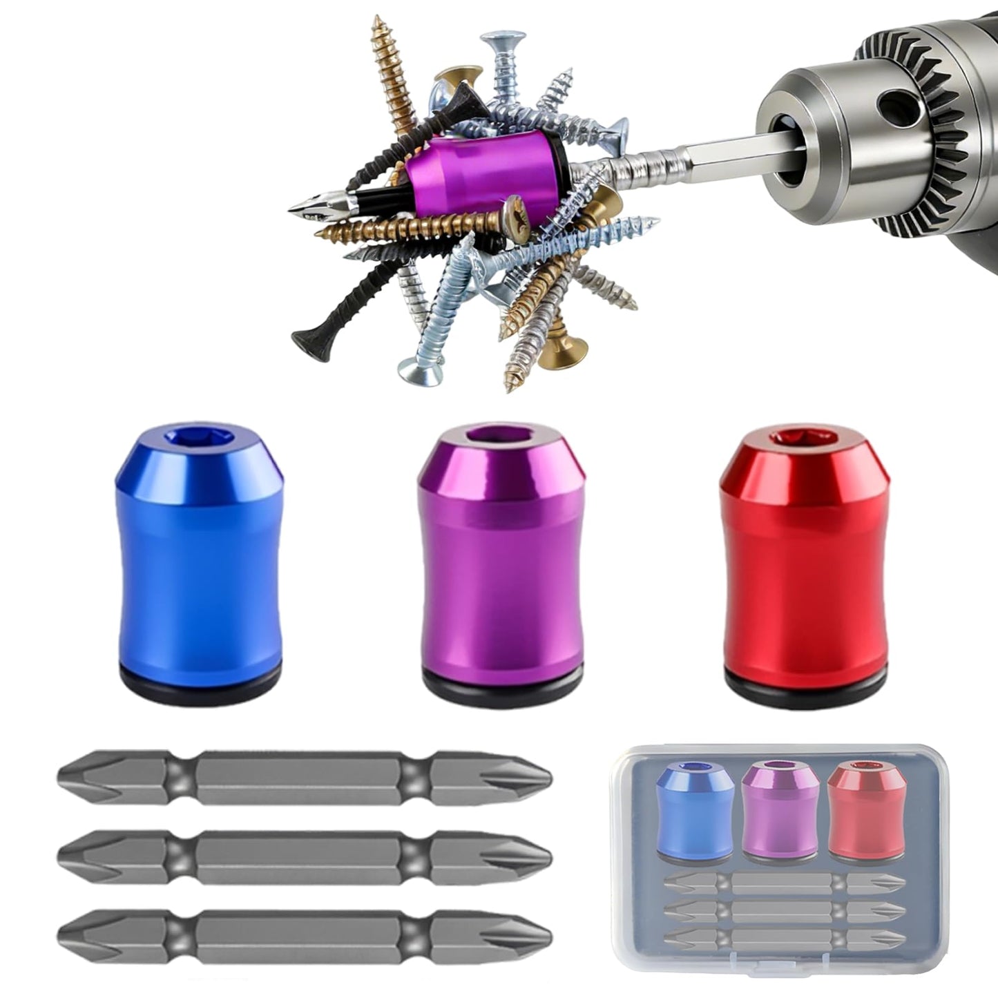 3PCS Strong Magnetic Screw Rings ，3PCS Magnetic Screwdriver，Removable Magnetic Screwdriver Drill Bit Holder for Hex Screwdrivers and Electrician Impact Drills Power, DIY Tool Accessories