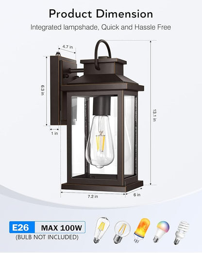 VIANIS Dusk to Dawn Outdoor Light Fixtures Wall Mount, Farmhouse Oil Rubbed Bronze Exterior Wall Sconce Lanterns Lighting for House, Waterproof Outside Front Door Light with Tempered Glass for Porch
