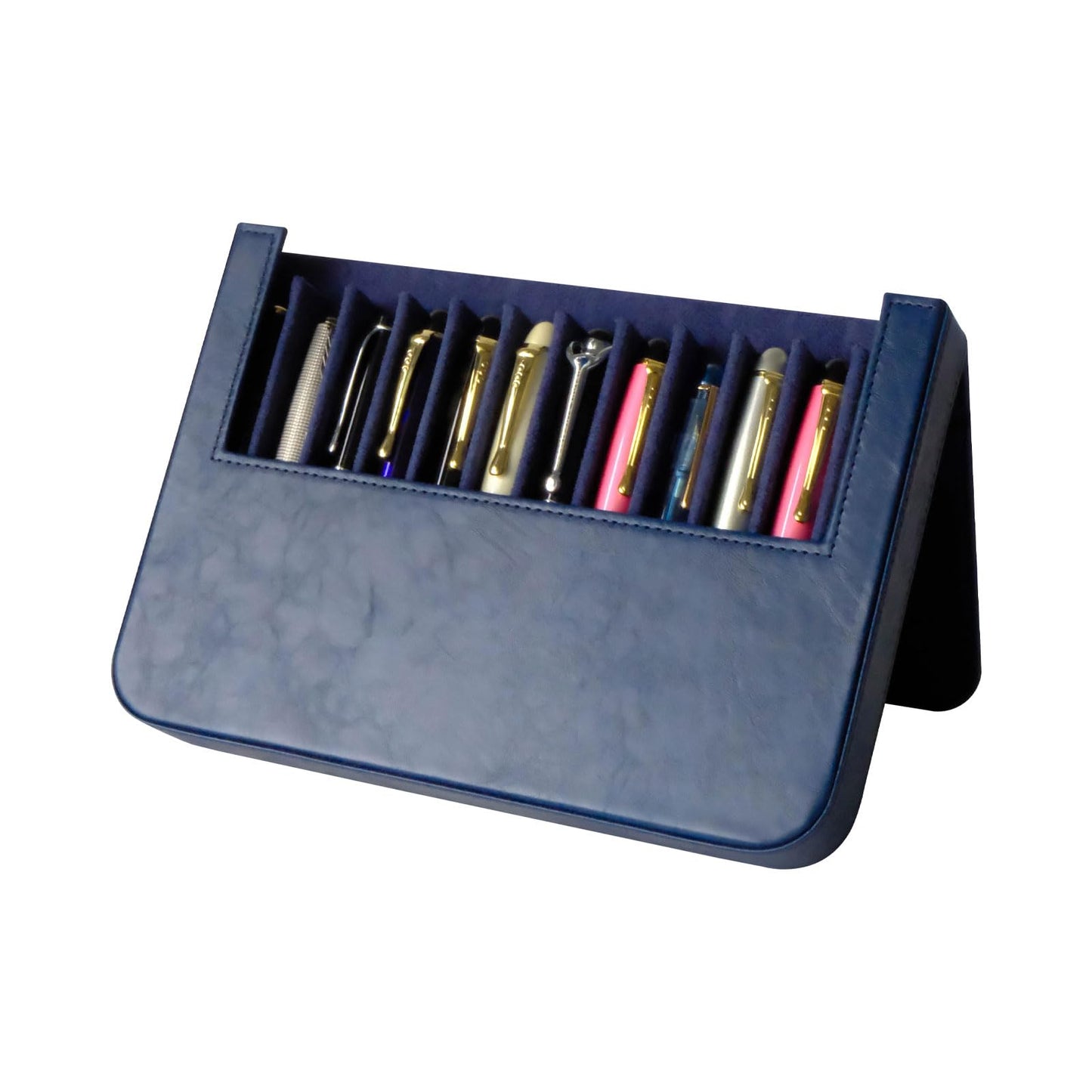 MIVLXLX PU Leather 12 Fountain Pen/Pencil Tray Case Organizer, Fashion Design, Handmade, Magnetic Closure with Drawer, Christmas Gift for Man/Woman/Office, 12 Slots(blue)