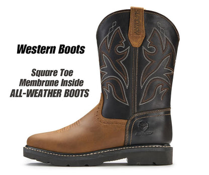 SUREWAY Western Boots - Men’s Square Toe Work Boot,Pull On Leather Wellington Boots,Durable Classic Slip Resistant Soft Toe Cowboy Boot