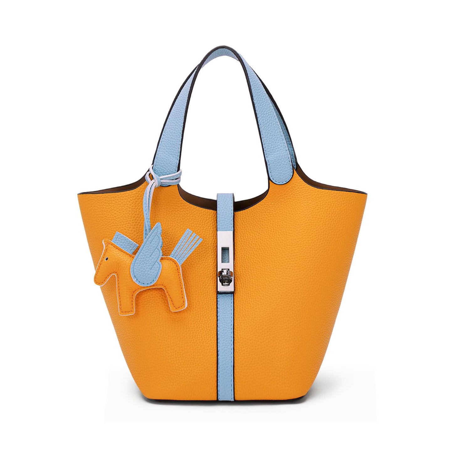 Tote Bag for Women Top Handle Handbag Satchel Bag for Women Vegan Leather Lock Design Bucket Purse for Work Evening