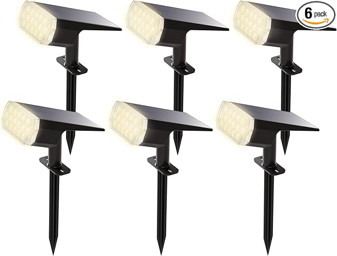 Solar Spot Lights Outdoor Waterproof IP65, 3 Lighting Modes Solar Outdoor Lights for Garden Yard Outside Landscape, 6 Pack Warm