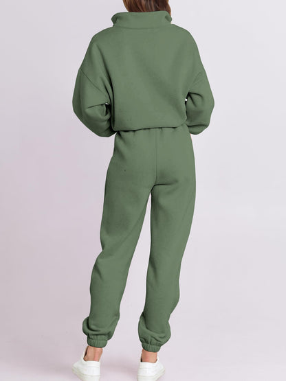 ANRABESS Women 2 Piece Outfits Sweatsuit Oversized Half Zip Sweatshirt Jogger Sweatpants Tracksuit Lounge Set 2025 Clothes