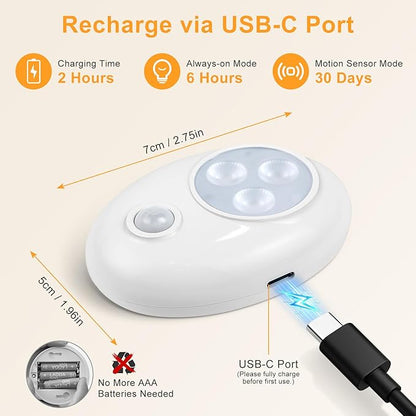 Motion Sensor Puck Lights, 3 Color Temps Dimmable LED Closet Light, Wireless USB Magnetic Cabinet Lights, Stick On Motion Sensor Light Indoor for Stair, Kitchen, Shelf (6 Pack)