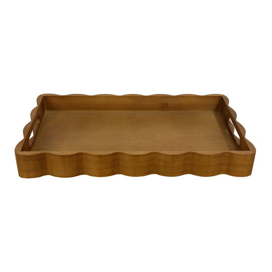 JUIOETURPine Wood Decorative Tray with Handle Rectangular Wooden Serving Tray for Breakfast in Bed,Coffee Table,Dining Table,or Kitchen - Perfect for Living Room,Bedroom,and Entryway Decor (Brown)