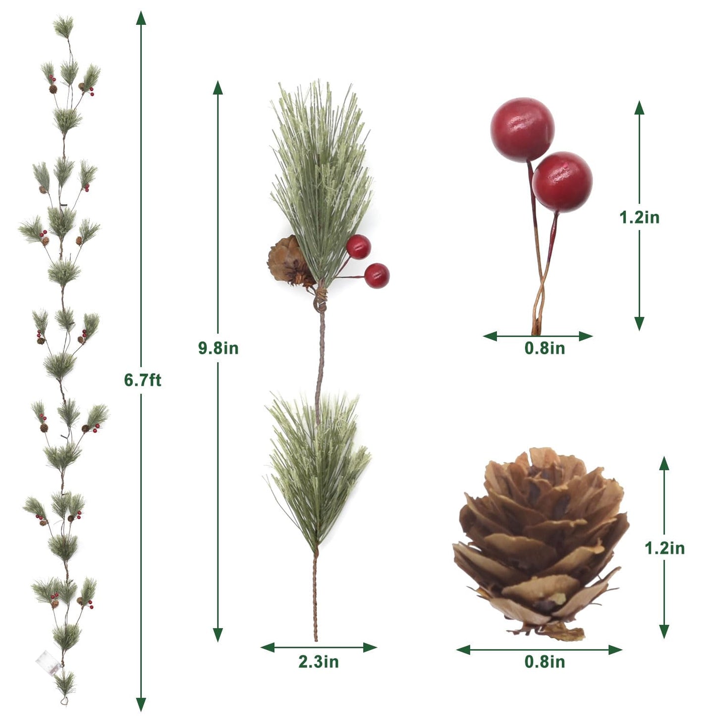 6.4 FT Artificial Cedar Garlands, Real Touch Winter Pine Garland with Red Berries, Green Greenery Garland for Table, Mantle, Wall, Indoor, Outdoor Christmas Decorations