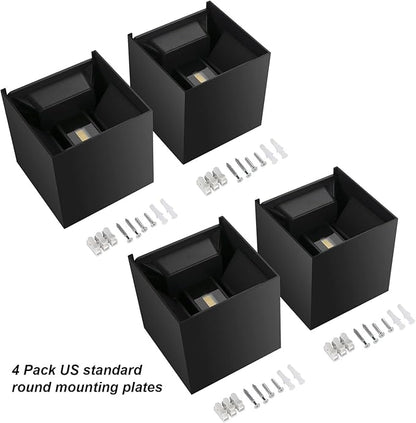 20W Outdoor Wall Light 6500K Up and Down Square LED Modern Wall Sconce Adjustable Black Porch Light IP65 Waterproof Aluminum Exterior Fixture for,Stair,Garage,Patio,Garden (4 Pack)