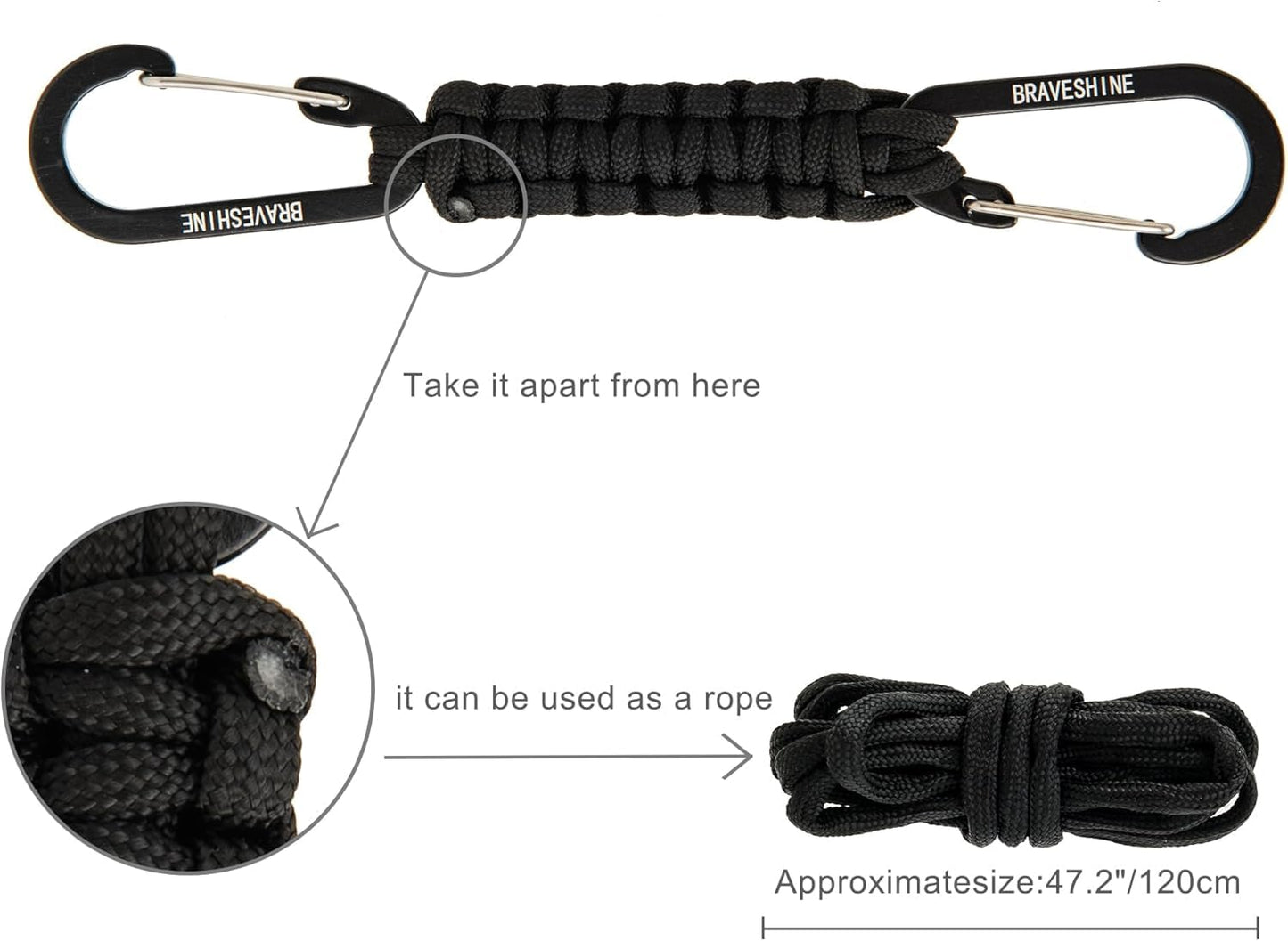 BRAVESHINE Carabiner Keychain Hook with Paracord Strap - 2 Pack Green D Ring Key Clips Para Cord Lanyard Hanger Stroller Hooks for Water Bottle, Belt Loop Keys, Backpacks, Boys, Girls, Men, Women