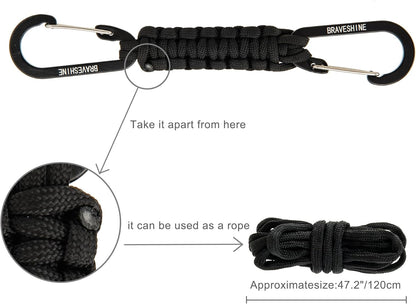 BRAVESHINE Carabiner Keychain Hook with Paracord Strap - 2 Pack Green D Ring Key Clips Para Cord Lanyard Hanger Stroller Hooks for Water Bottle, Belt Loop Keys, Backpacks, Boys, Girls, Men, Women