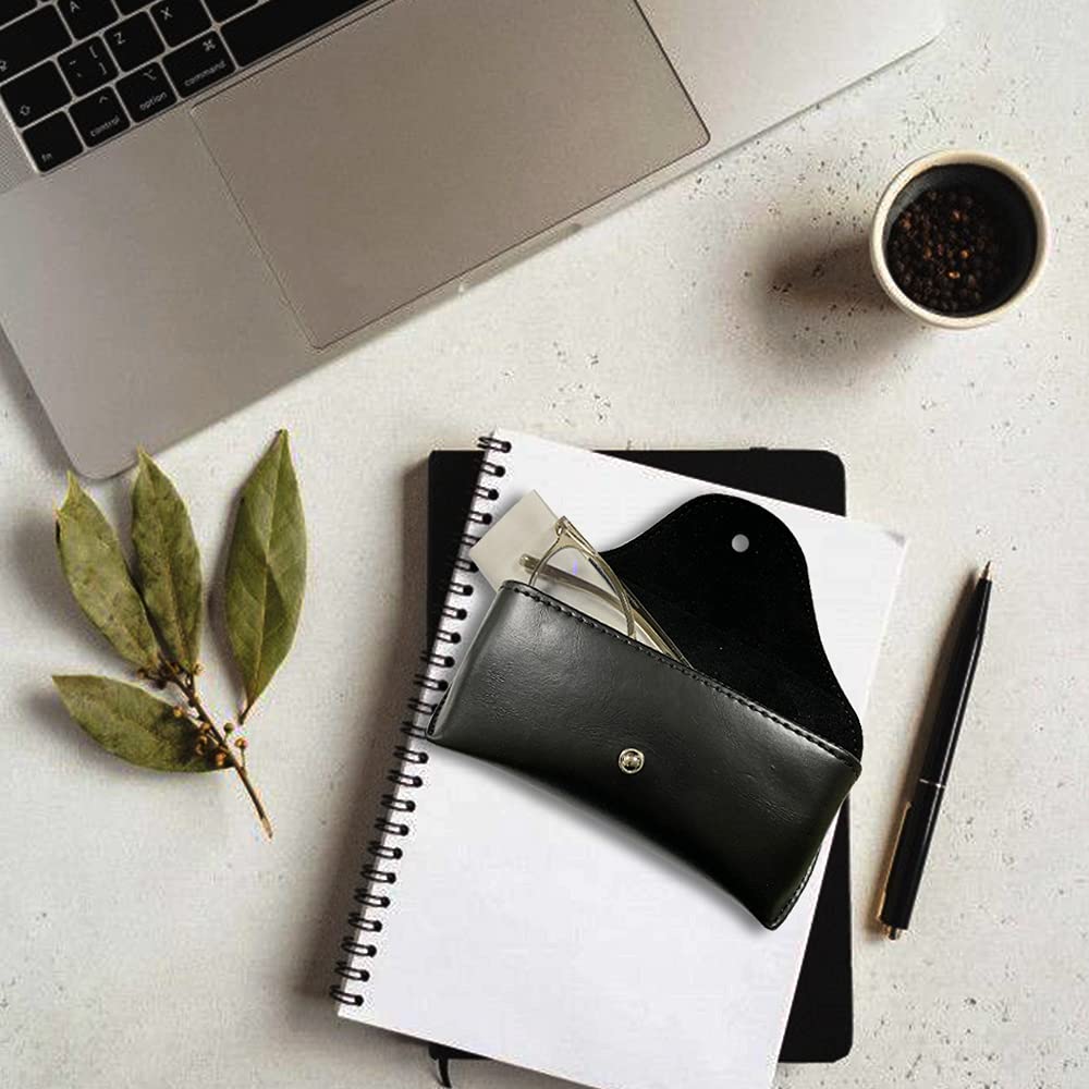 LogHog Portable Leather Sunglasses Pouch Soft Eye Glasses Carry Case for Women Men Student Horizontal Sunglass Box Case (Black)