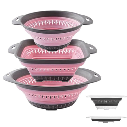 Collapsible Colander and Strainer,Silicone Strainer Colanders & Food Strainers,for Vegetable and Fruit, Kitchen Essentials (2, White, 1.3L+2.5L)