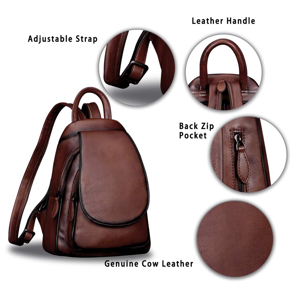 IVTG Genuine Leather Backpack for Women Shoulder Bag Fashion Designer Back Bag Classical Rucksack Casual Daypack (Coffee)
