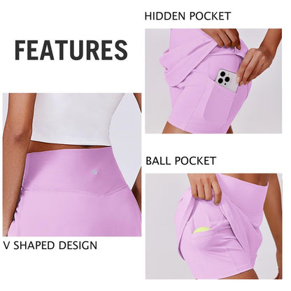 PINSPARK Skorts for Woman Stretchy Tennis Skirts Built-in Shorts Workout Skort Skirts Lightweight Golf Skort Activewear, Light Pink XXL