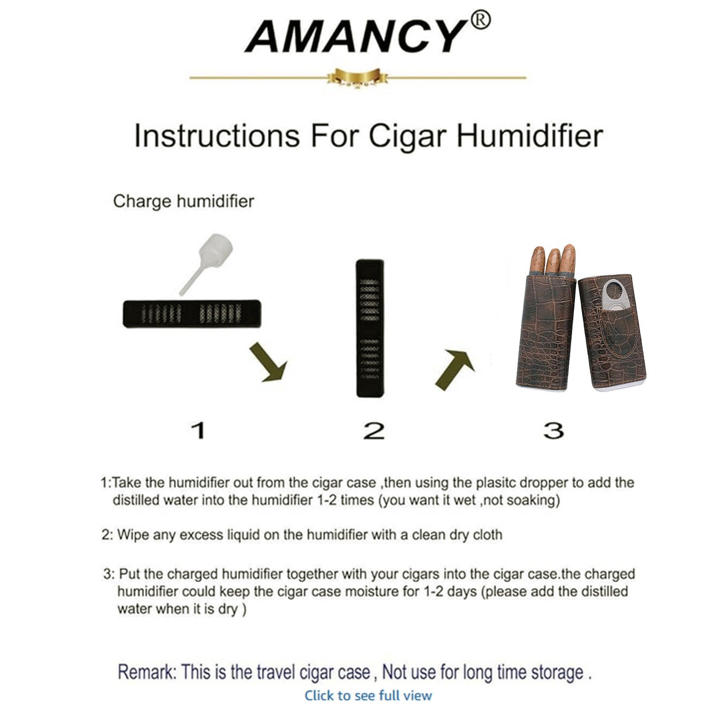AMANCY 3-Finger Classy Black Brown Crocodile Pattern Leather Cigar Case With Small Humidifier and Cutter
