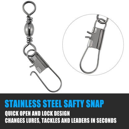 Dr.Fish 50 Pack Fishing Snap Swivels, Barrel Swivels Fishing Tackles, Stainless Steel Safty Interlock Snaps Leader Line Lure Connector Fresh&Saltwater #8