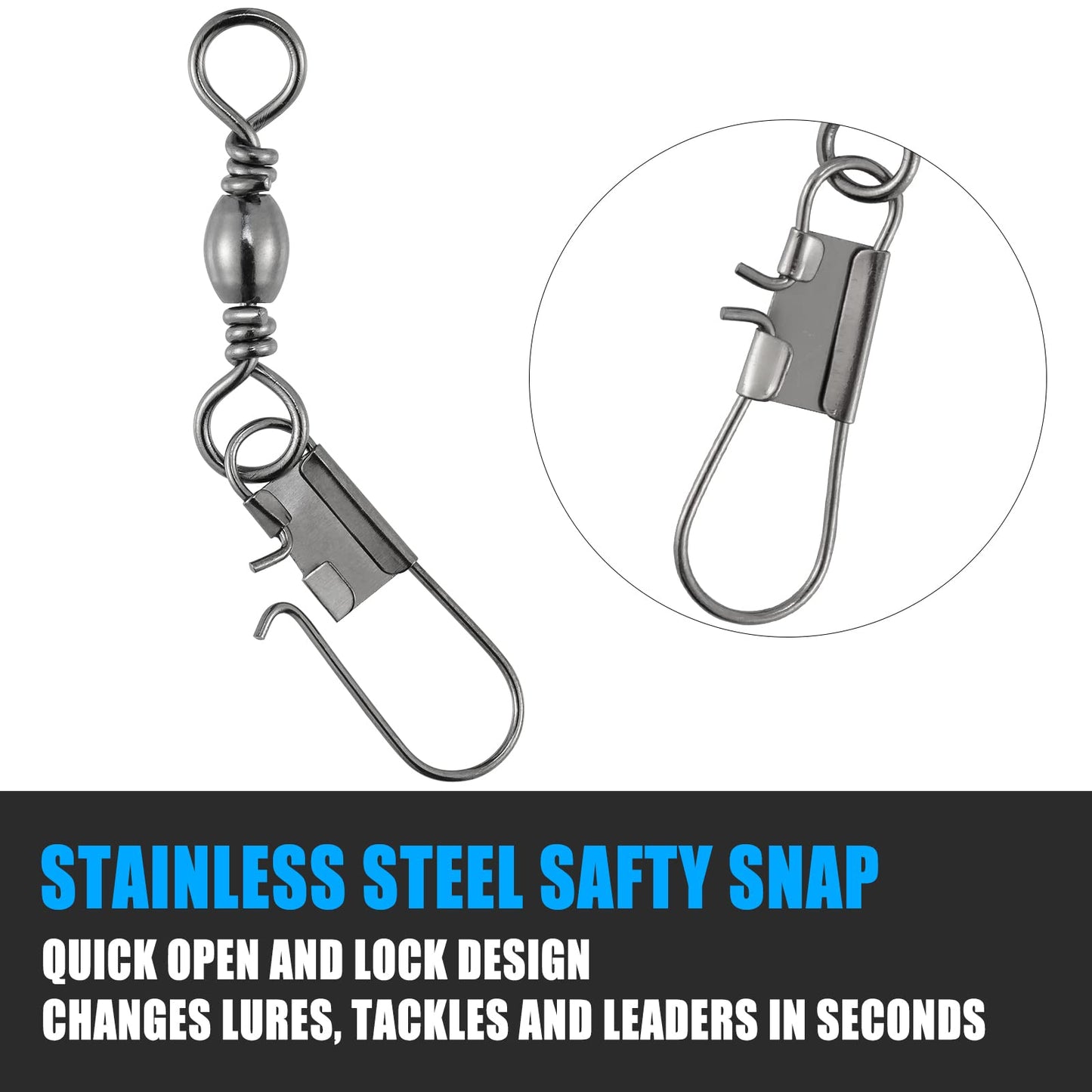 Dr.Fish 50 Pack Fishing Snap Swivels, Barrel Swivels Fishing Tackles, Stainless Steel Safty Interlock Snaps Leader Line Lure Connector Fresh&Saltwater #6