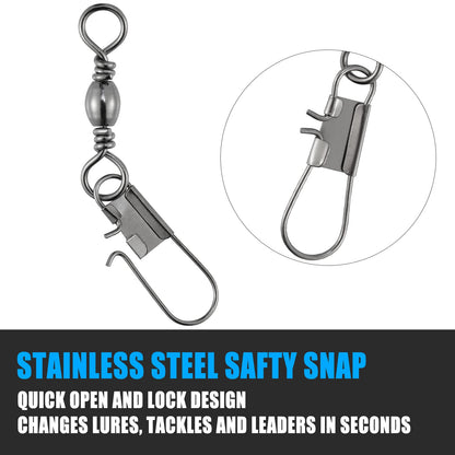 Dr.Fish 50 Pack Fishing Snap Swivels, Barrel Swivels Fishing Tackles, Stainless Steel Safty Interlock Snaps Leader Line Lure Connector Fresh&Saltwater #6