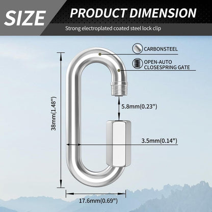 15 Pack Heavy-Duty Chain Hooks Quick Links - 304 Stainless Steel 1/8" Locking Carabiner Anti-Rust Chain Connector Quick Link for Towing,Swing,Shade Sail,Bird Toys,Capacity 175lb