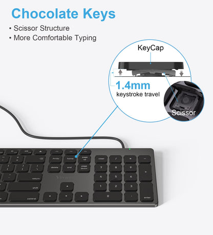 Yivandi Wired Keyboard for Apple Computer – Sleek Aluminum Housing,Precise106 Keys Compatible to Mac OS,Plug-N-Play iMac/Mac/MacBook Keyboard with Numeric keypad
