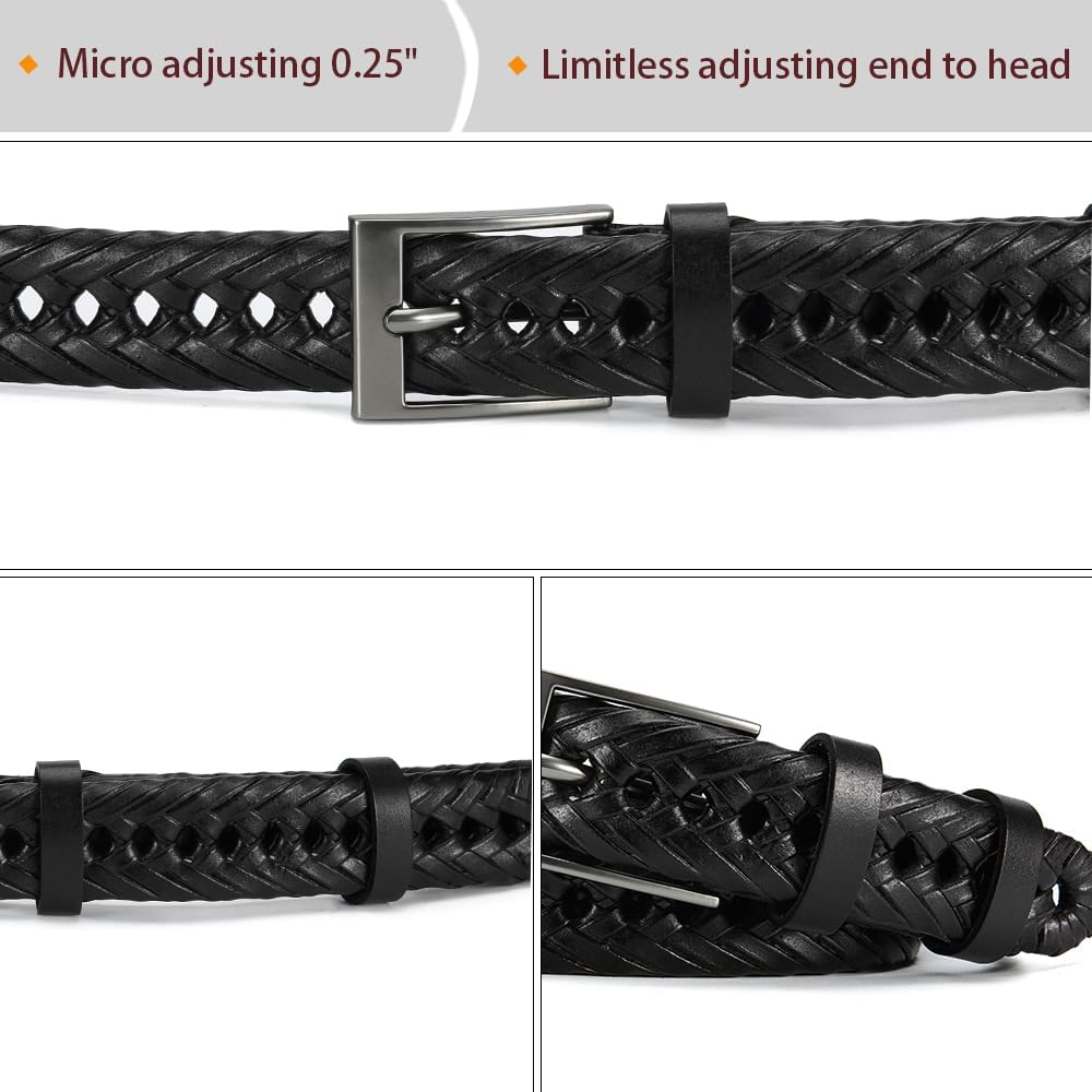 DOOPAI Men's Braided Leather Dress Belt - Comfort Fit, Adjustable Strap, Fashion Hand Woven - Brown Belt for Casual Dress Golf Jeans