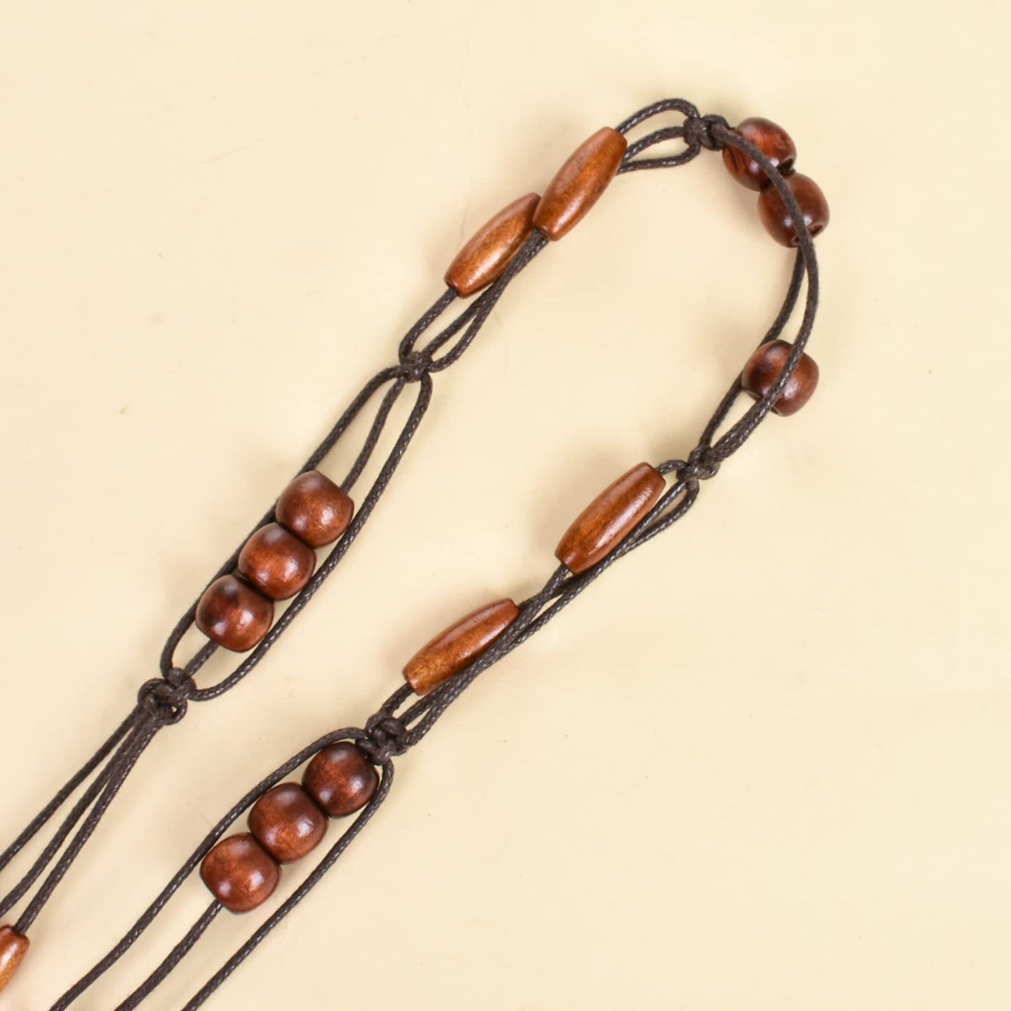 ILuvatar Women's tassel thin belt women's Bohemian style cross knotted hand woven belt Wooden beads waist rope 2pcs BLACK+ COFFEE