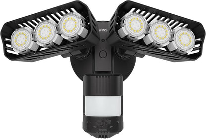 SANSI 38W 5000LM Motion Sensor Outdoor Lights, Flood Light Outdoor Detector with 4 Mode Adjustable, 500W Equiv 5000K Dusk to Dawn, IP65 Waterproof, Motion Sensor Lights for Garage, Yard, Porch (Black)