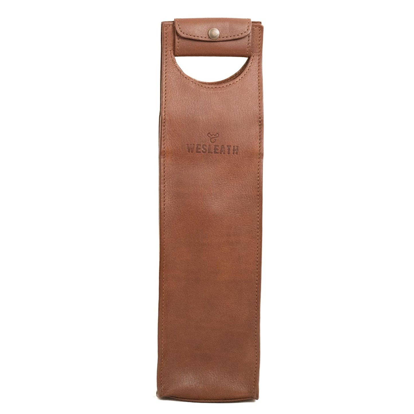WESLEATH Leather Tote Wine Carrier Bag | Premium Quality Single Bottle Carry with Strong Handles, Full Grain Leather & Metal Buckle - Protective Carrier for Picnic, Wine Champagne Gift Bag (Bourbon)