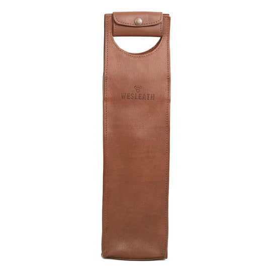 WESLEATH Leather Tote Wine Carrier Bag | Premium Quality Single Bottle Carry with Strong Handles, Full Grain Leather & Metal Buckle - Protective Carrier for Picnic, Wine Champagne Gift Bag (Bourbon)