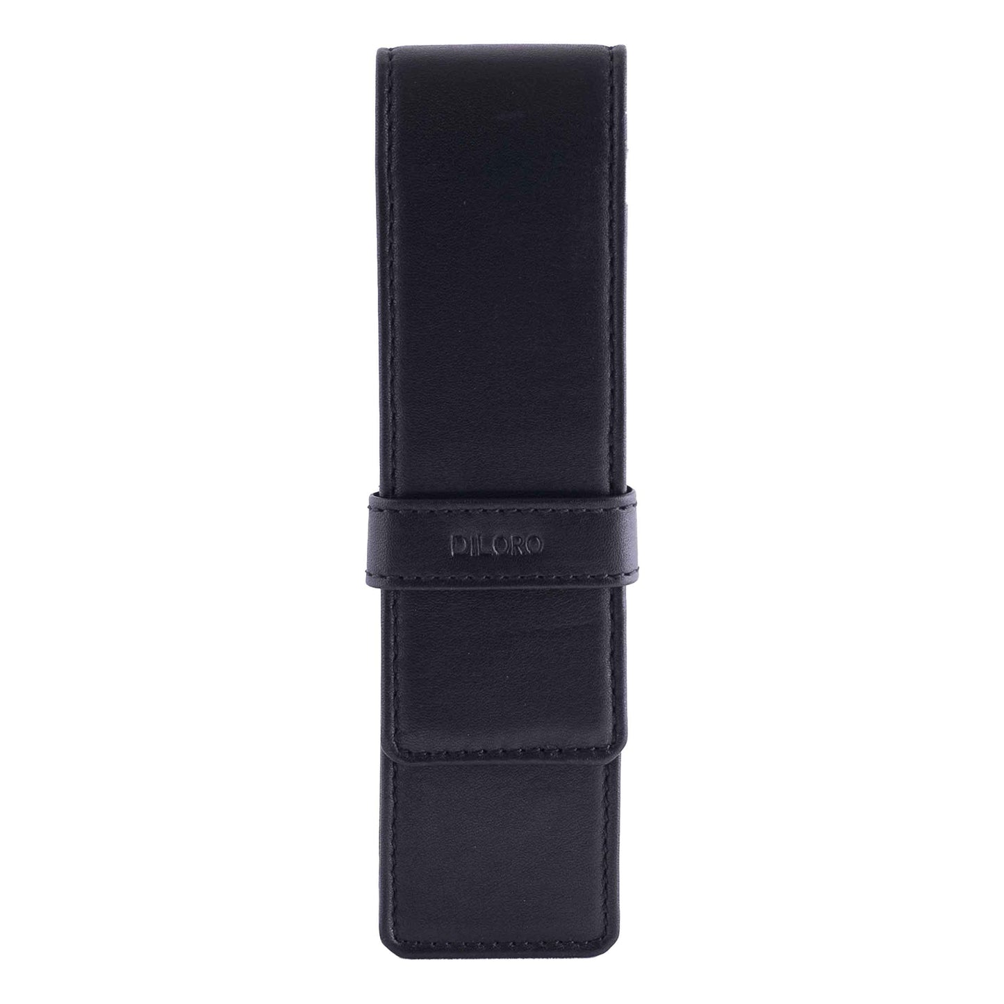 DiLoro Leather Double Pen Case Pencil Pouch Holder for Two Fountain Ballpoint Rollerball Pens and Pencils (Black)